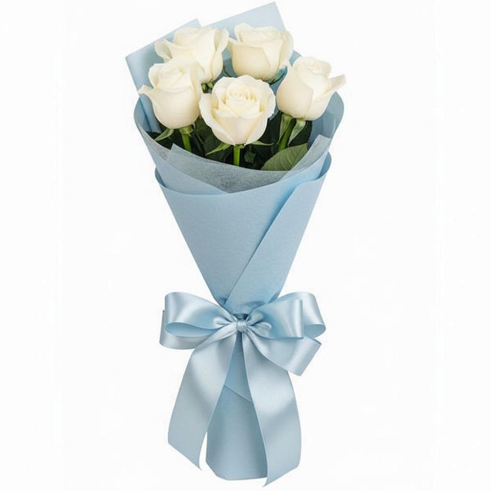Букет 5 Белых роз Проуд в Любучаны
