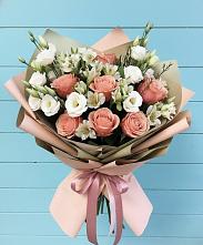 Букет цветов из:  Розы, Альстромерии и Лизиантусы в Любучаны