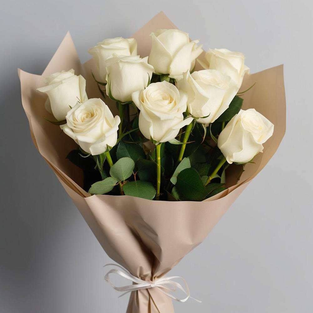 Букет 9 Белых роз Эдлесс Лав в Любучаны