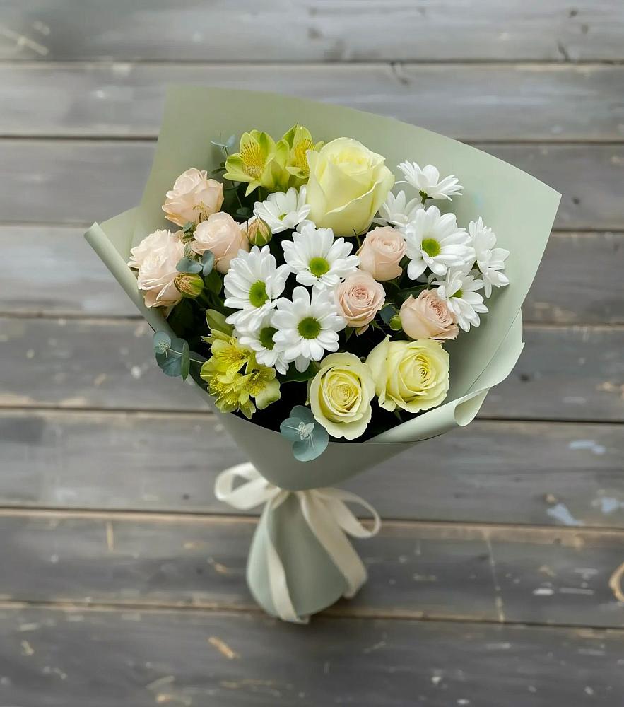 Букет цветов из: Альстромерии, Розы и Хризантемы в Любучаны