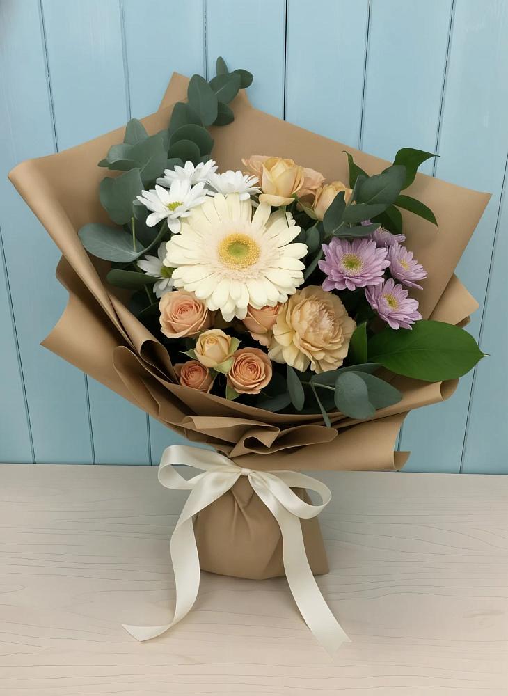 Букет цветов из: Герберы и Хризантемы в Любучаны
