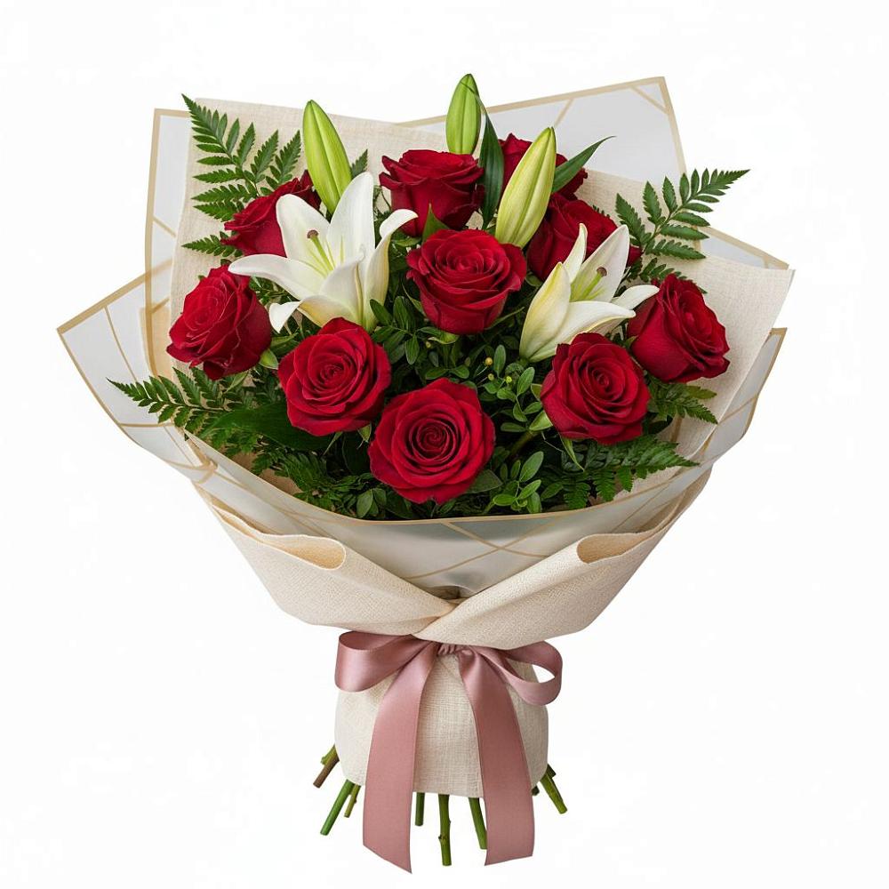 Букет цветов из: Лилии и Розы в Любучаны