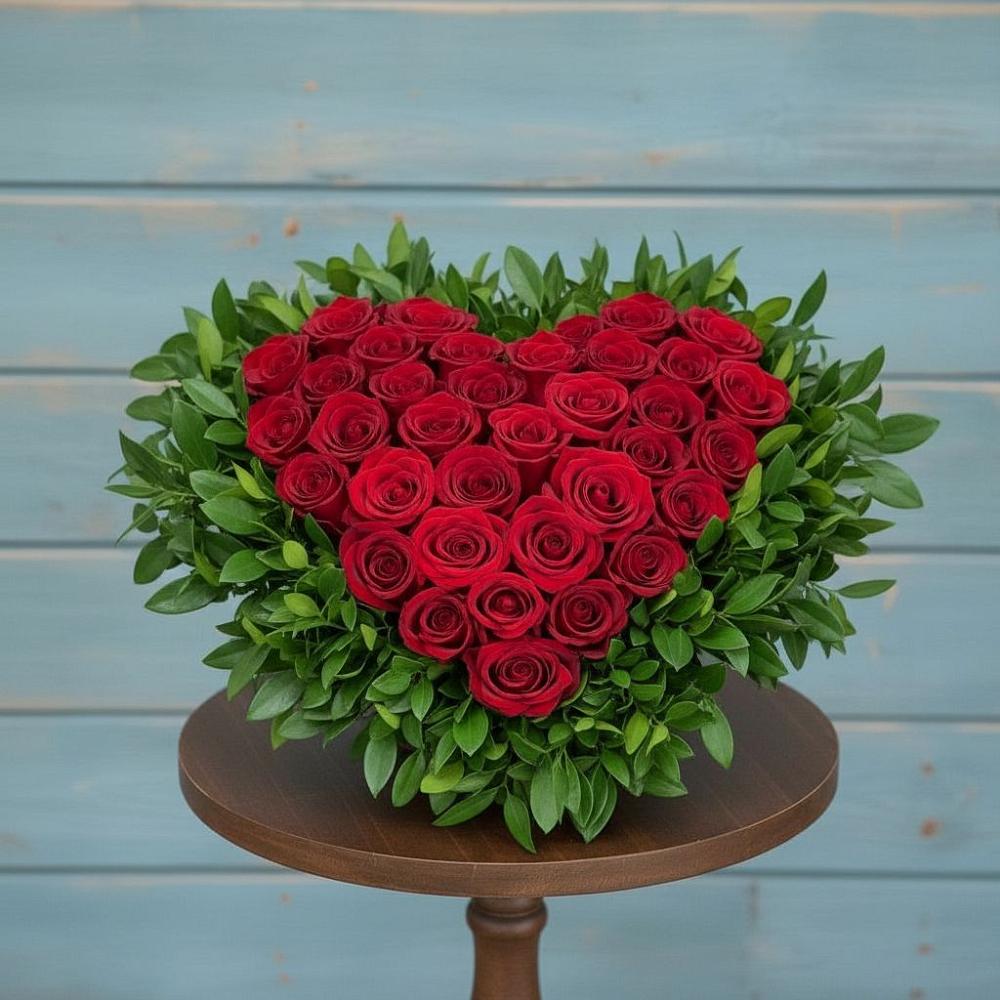 Цветочная композиция из Розы в виде сердца в Любучаны