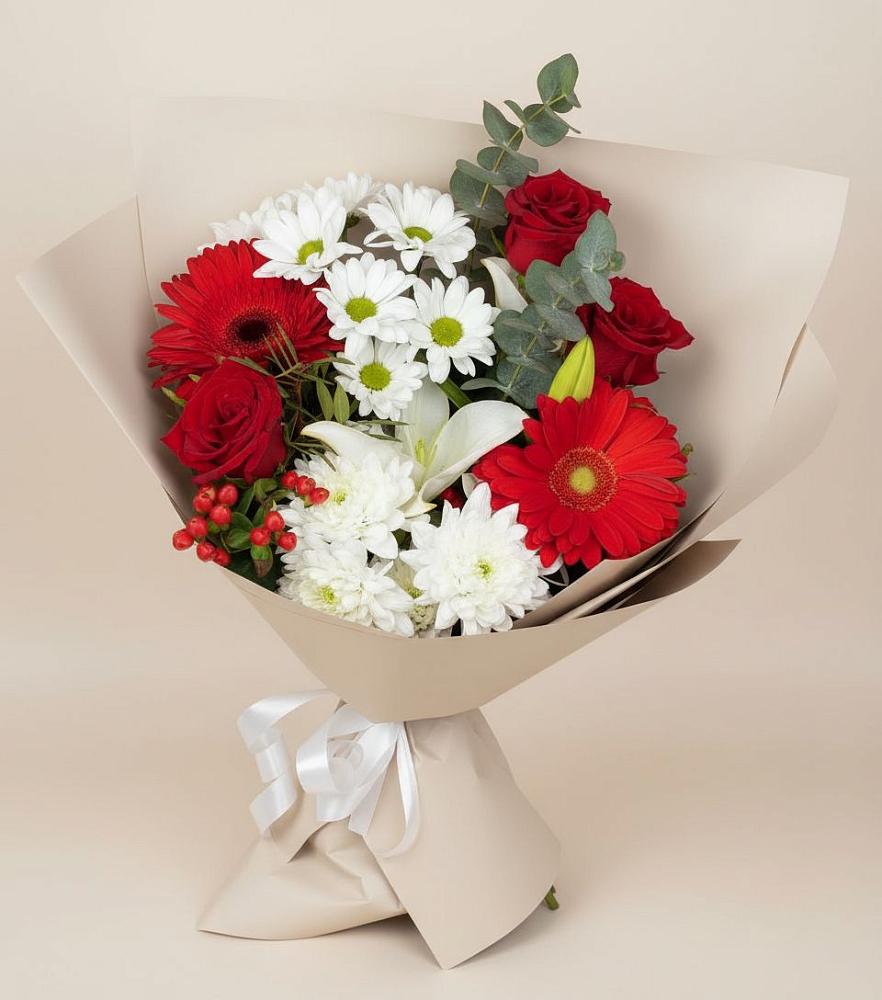Букет цветов из: Розы, Хризантемы, Герберы и Лилии в Любучаны