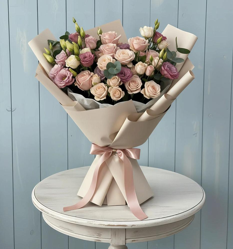 Букет цветов из: Розы и Лизиантусы в Любучаны