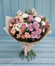 Букет цветов из:  Хризантемы, Розы и Альстромерии в Любучаны