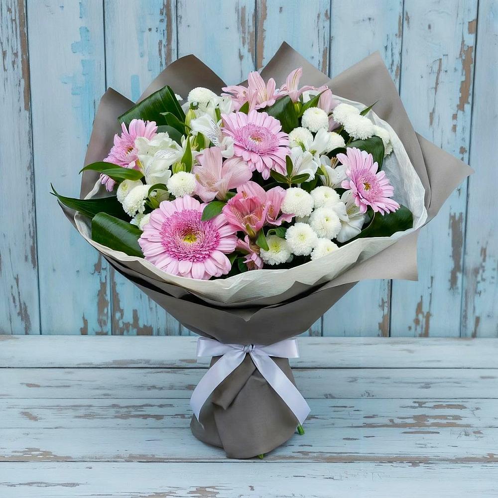 Букет цветов из: Герберы, Альстромерии и Хризантемы в Любучаны