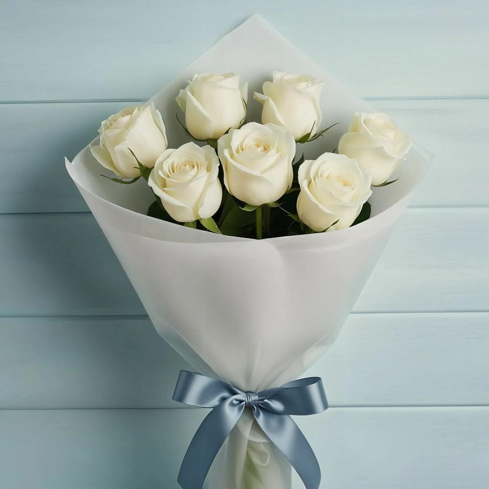 Букет 7 Белых роз Эдлесс Лав в Любучаны